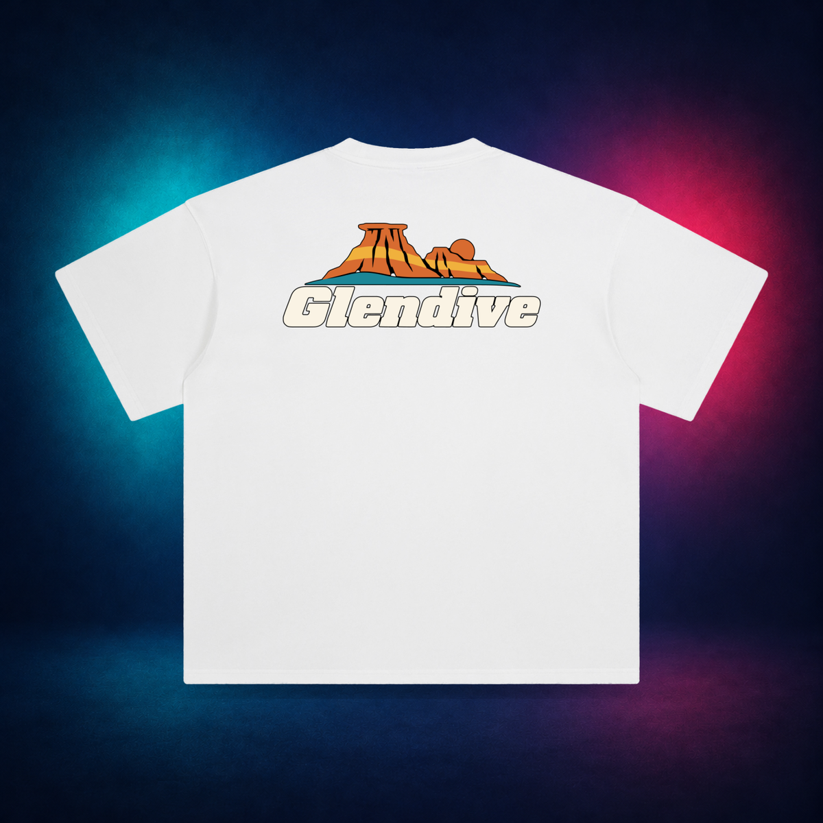 Glendive — White — large back print | Vision Neon midnight studio
