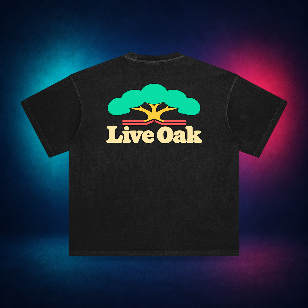 Live Oak — Retro Black — large back print | Vision Neon midnight studio