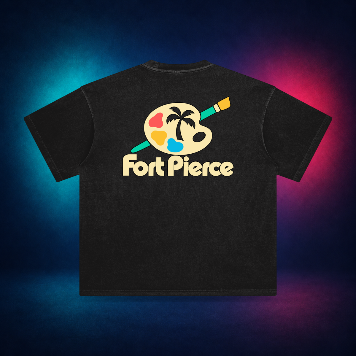 Fort Pierce — Retro Black — large back print | Vision Neon midnight studio