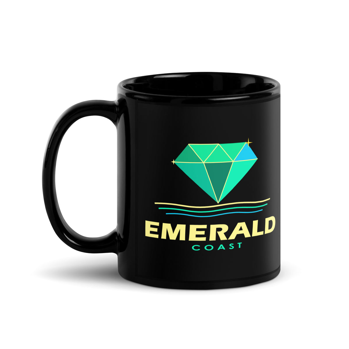 Emerald Coast — Black mug, 11 oz, logo on both sides