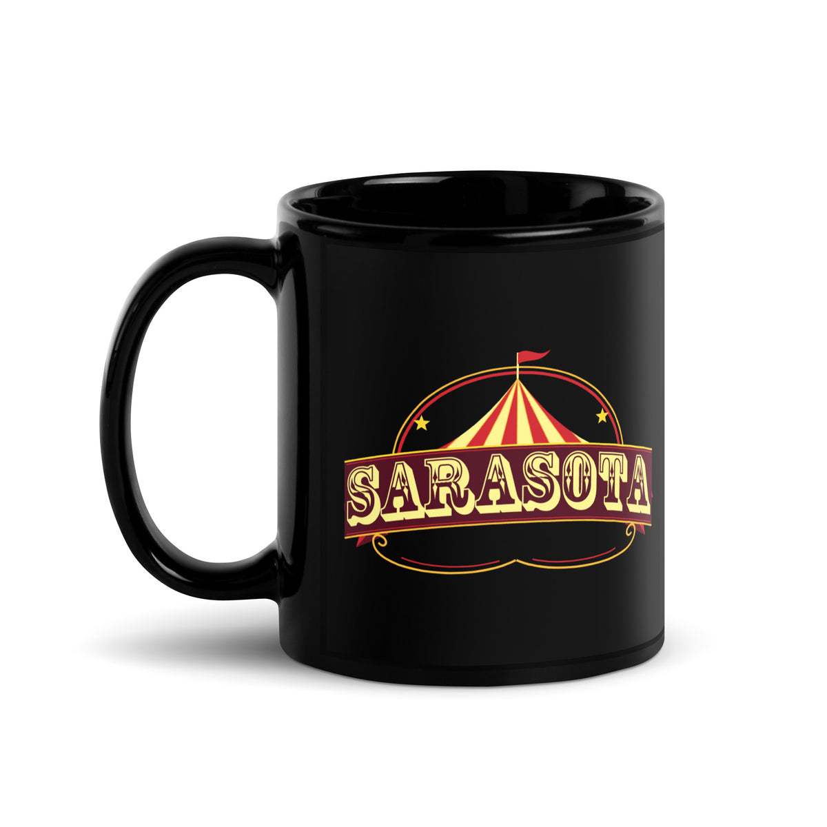 Sarasota — Black mug, 11 oz, logo on both sides