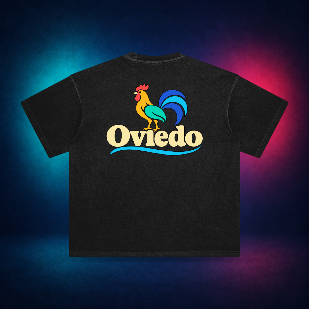Oviedo — Retro Black — large back print | Vision Neon midnight studio