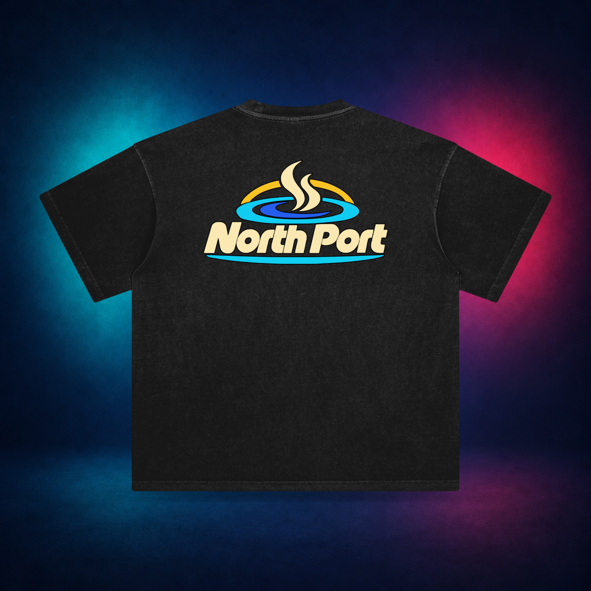North Port — Retro Black — large back print | Vision Neon midnight studio