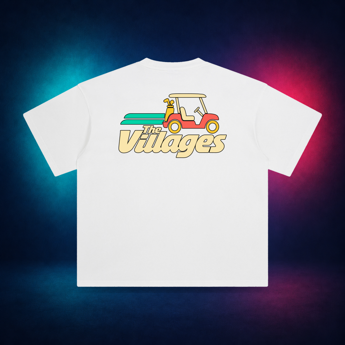 The Villages — White — large back print | Vision Neon midnight studio