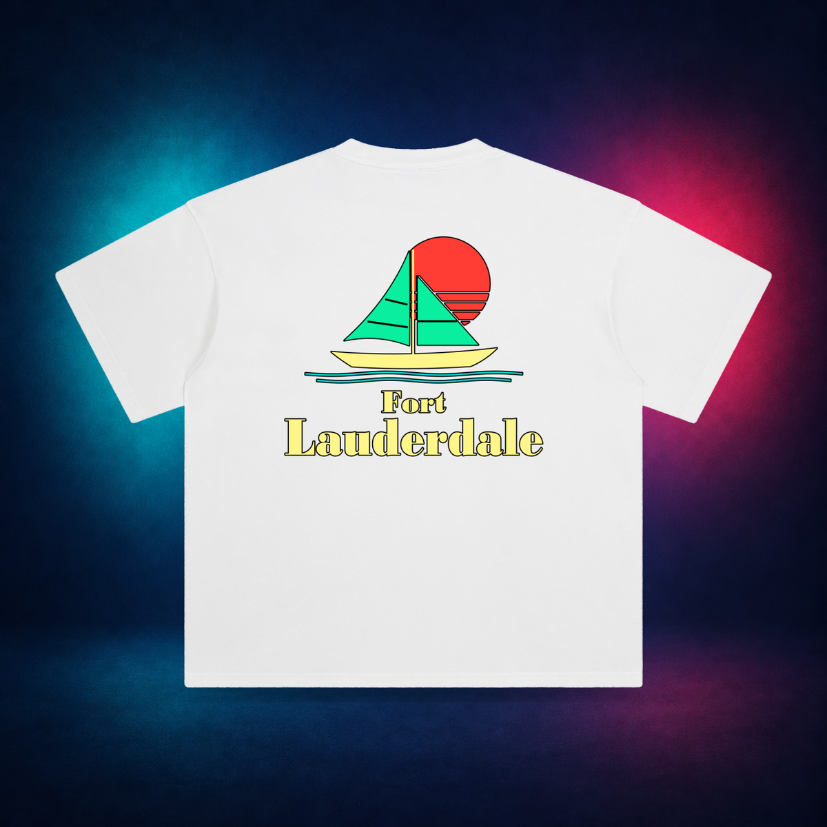 Ft. Lauderdale — White — large back print | Vision Neon midnight studio
