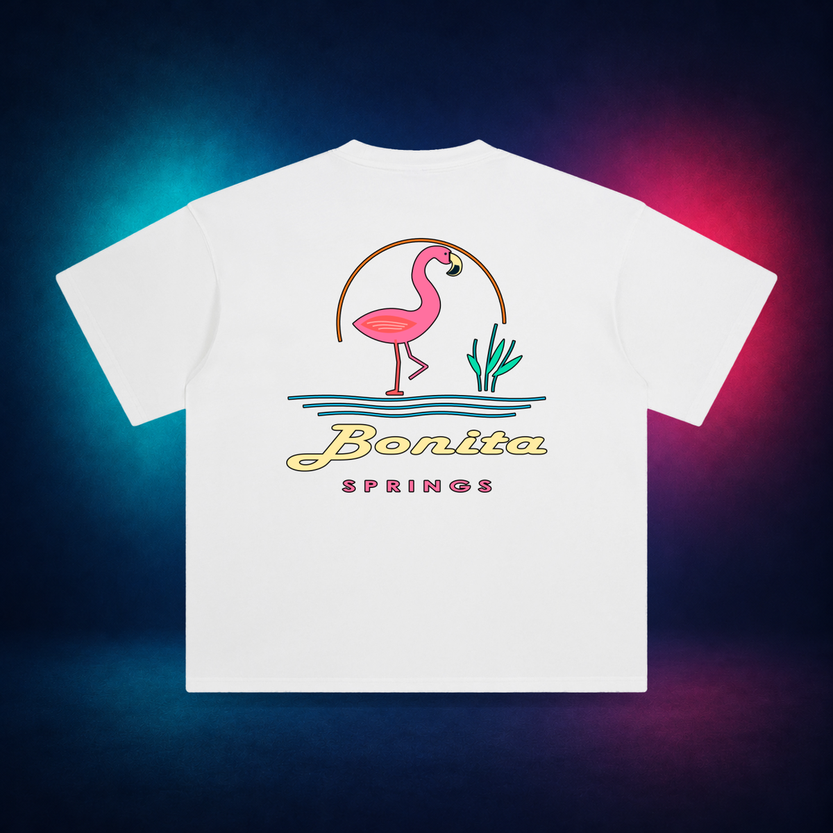 Bonita Springs — White — large back print | Vision Neon midnight studio