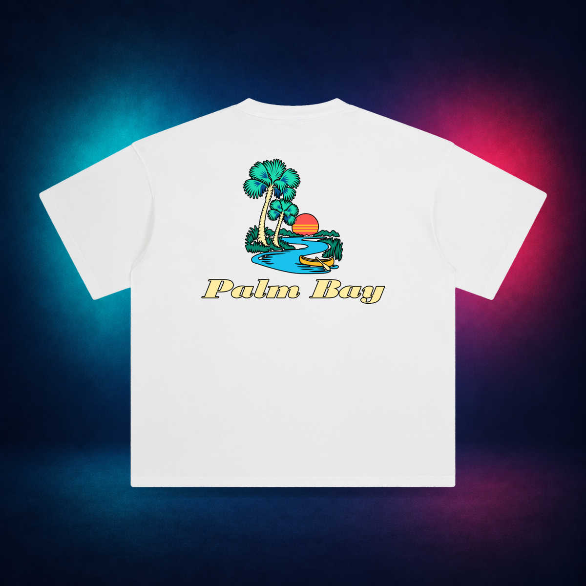 Palm Bay — White — large back print | Vision Neon midnight studio
