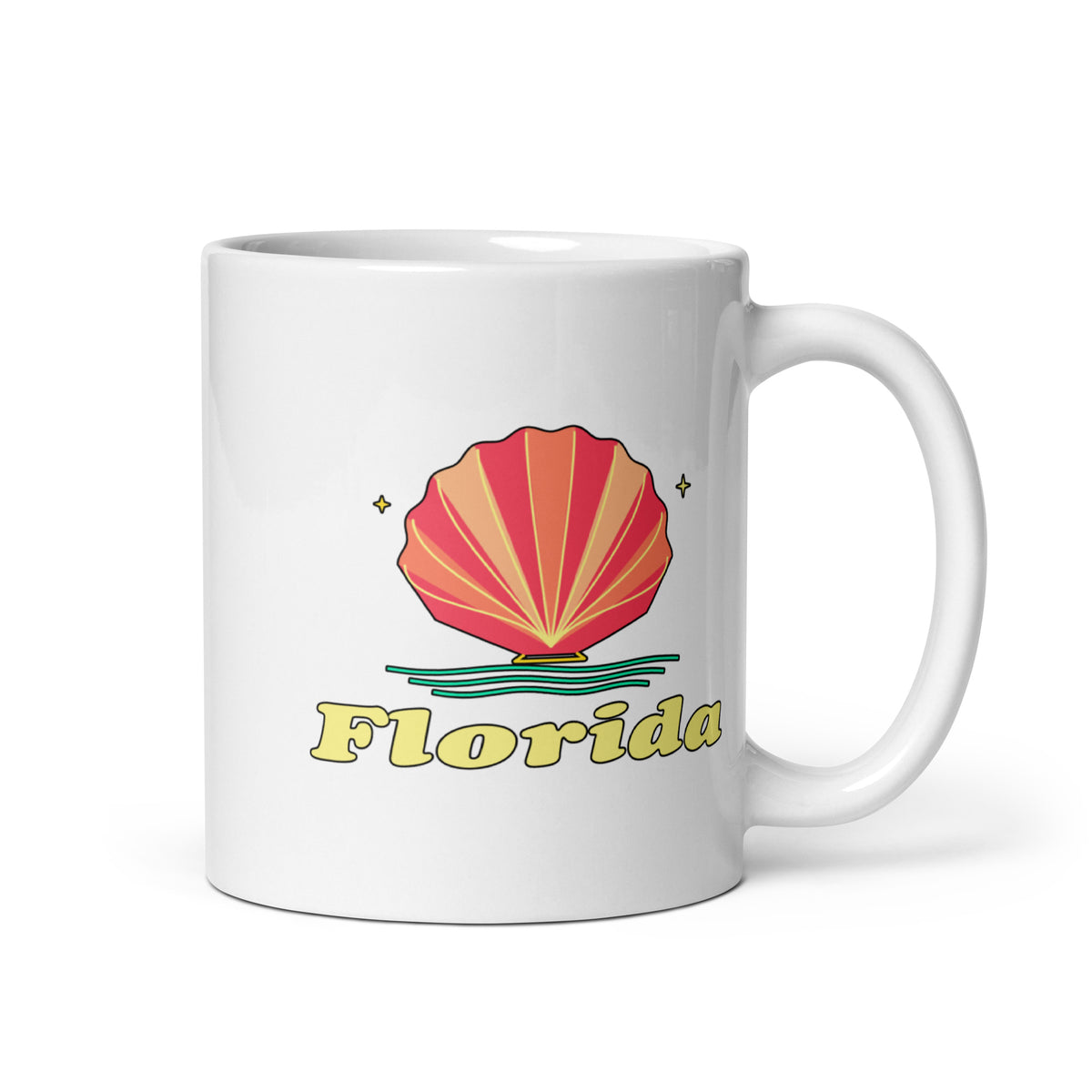 Florida Seashell — White mug, 11 oz, logo on both sides