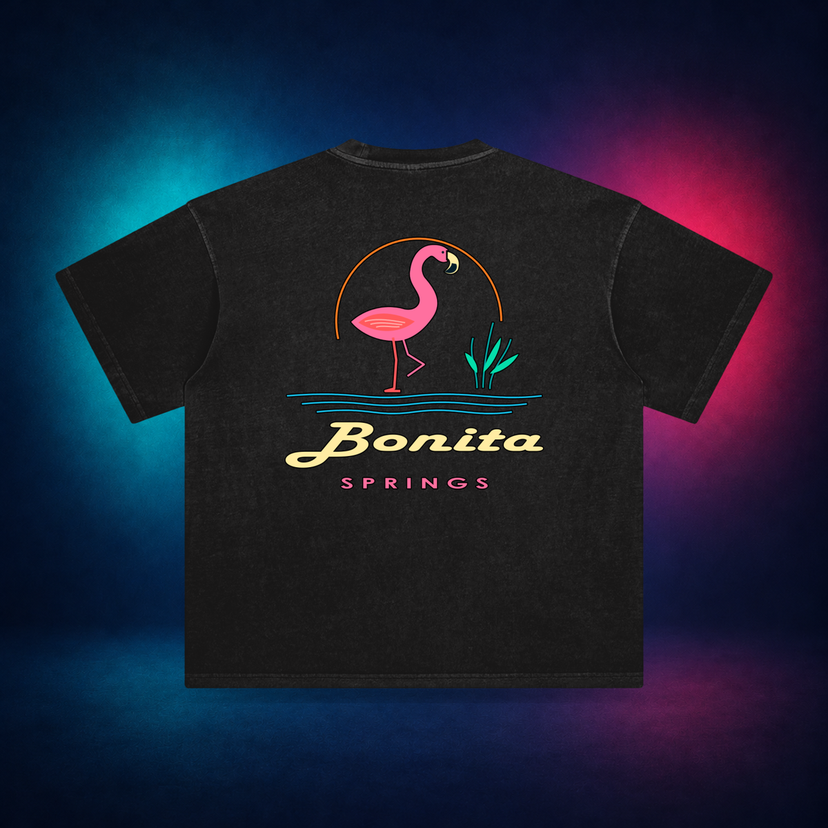 Bonita Springs — Retro Black — large back print | Vision Neon midnight studio