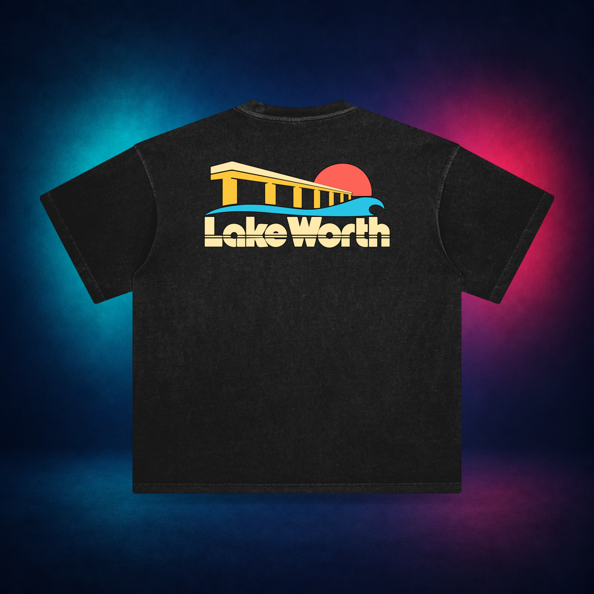 Lake Worth — Retro Black — large back print | Vision Neon midnight studio