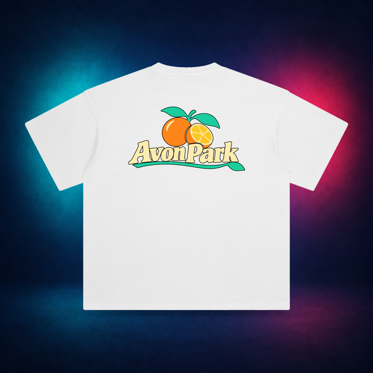 Avon Park — White — large back print | Vision Neon midnight studio