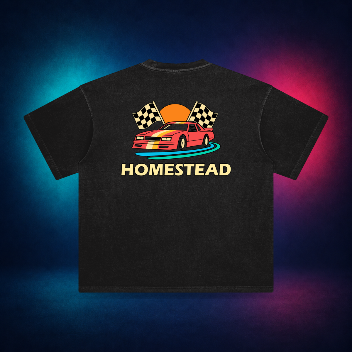 Homestead — Retro Black — large back print | Vision Neon midnight studio