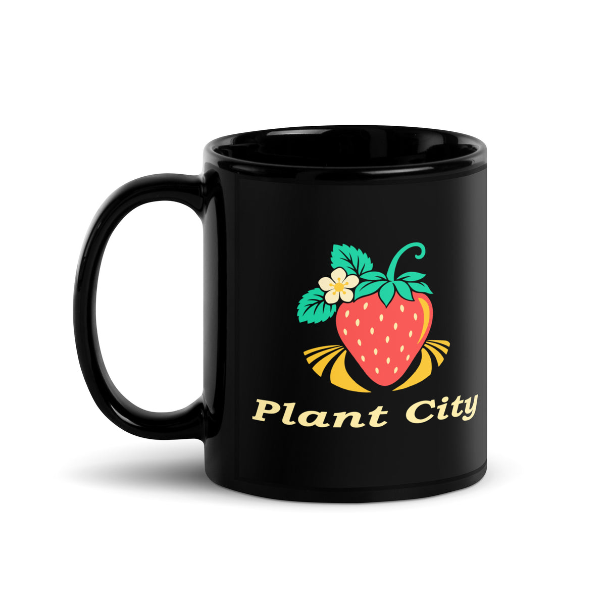 Plant City — Black mug, 11 oz, left side, logo on both sides