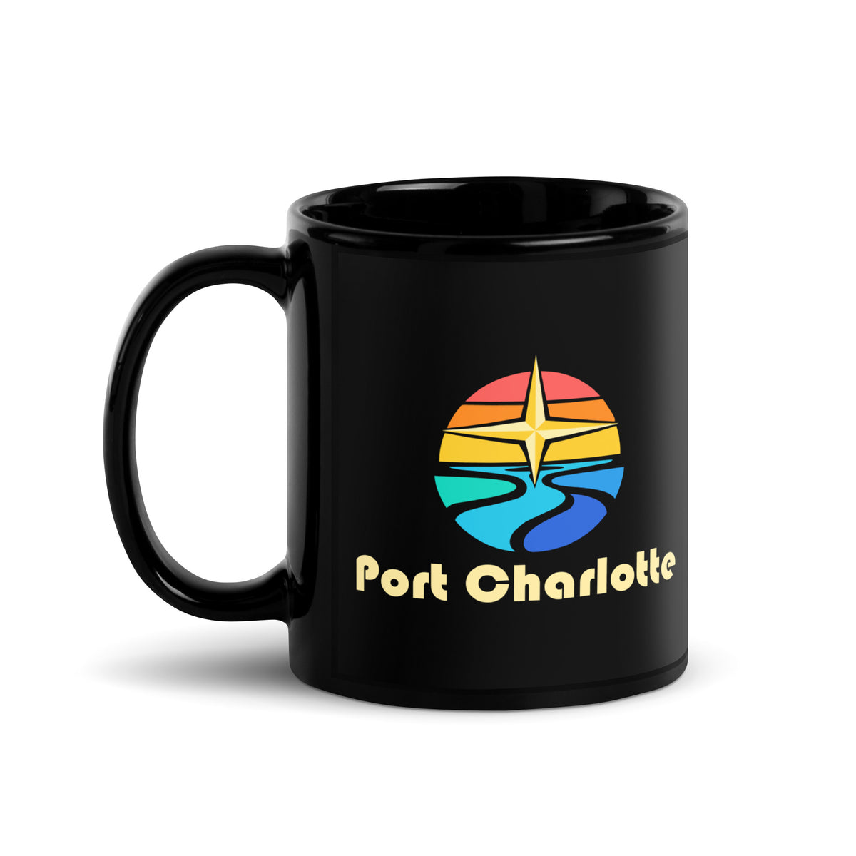Port Charlotte — Black mug, 11 oz, left side, logo on both sides