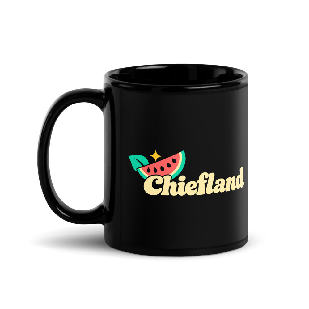 Chiefland — black mug, 11 oz, left side, logo on both sides