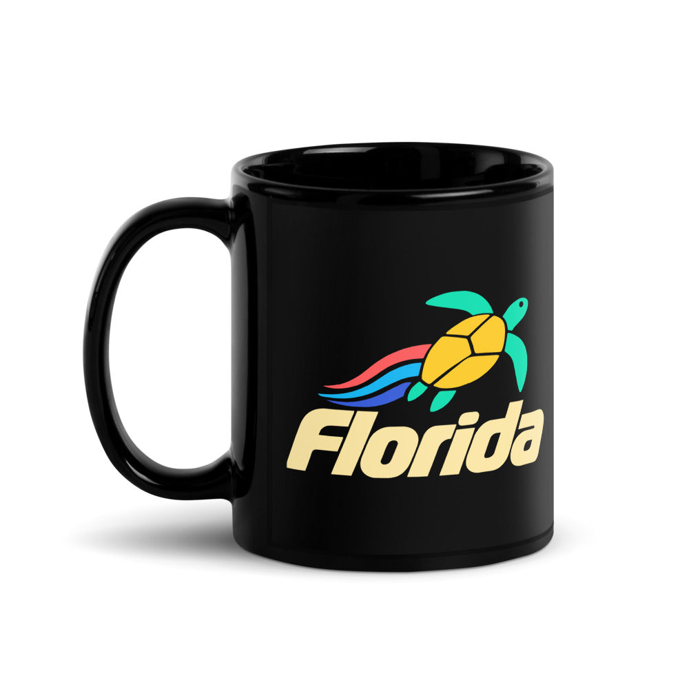 Florida Sea Turtle — black mug, 11 oz, left side, logo on both sides