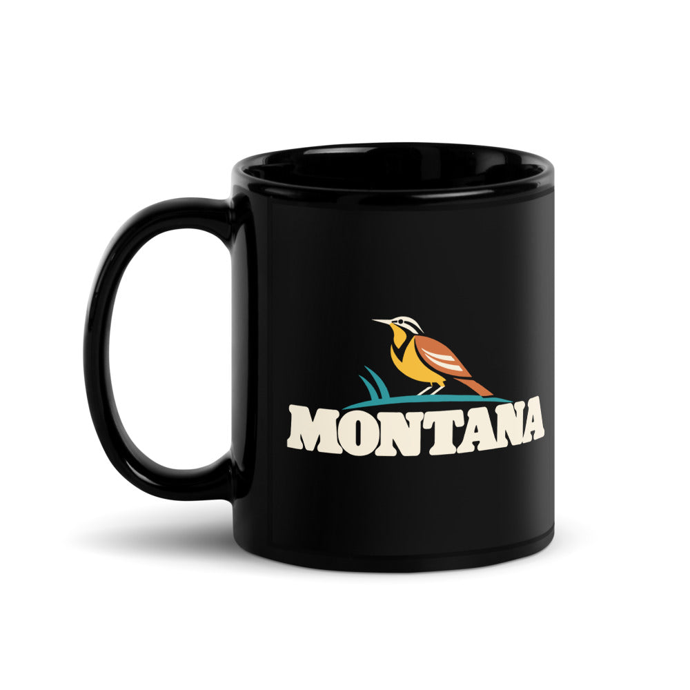 Montana Meadowlark — black mug, 11 oz, left side, logo on both sides
