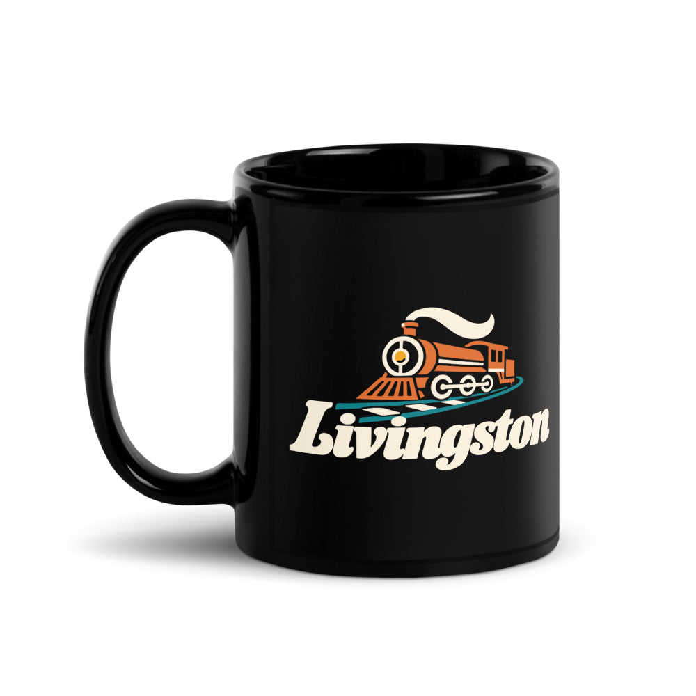 Livingston — black mug, 11 oz, left side, logo on both sides