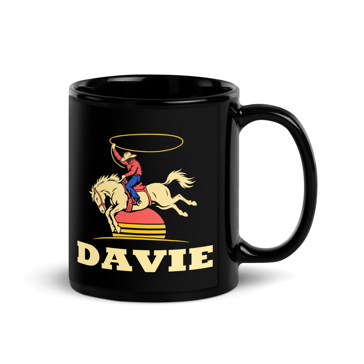 Davie — Black mug, 11 oz, right side, logo on both sides