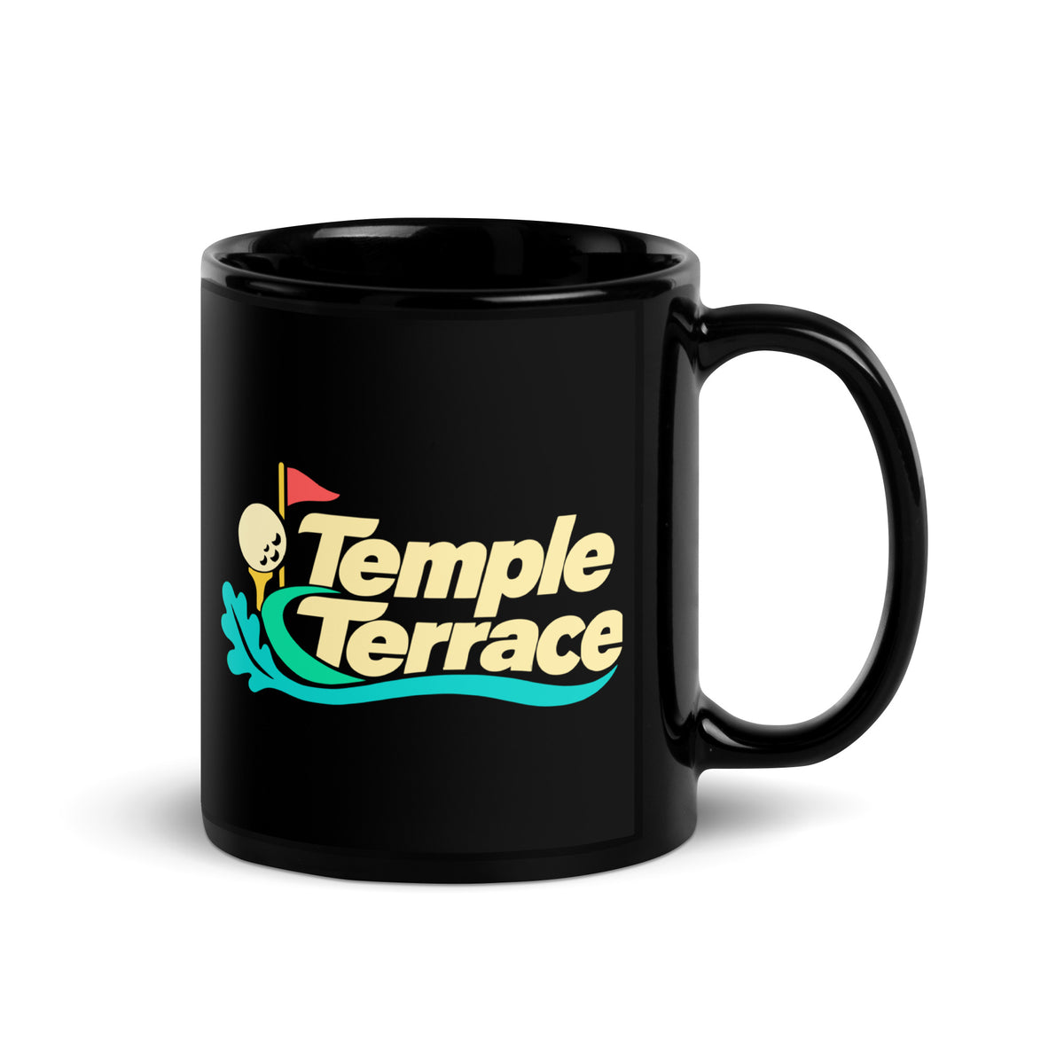 Temple Terrace — Black mug, 11 oz, right side, logo on both sides