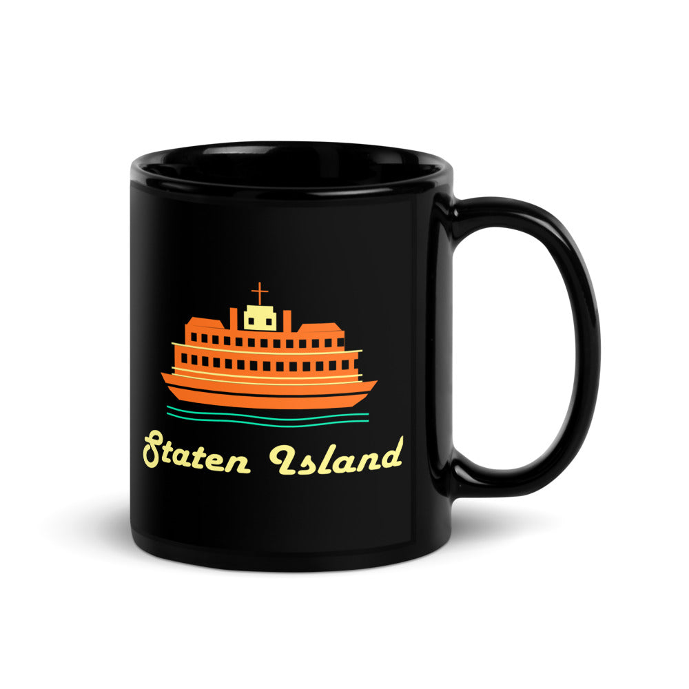 Staten Island — black mug, 11 oz, right side, logo on both sides