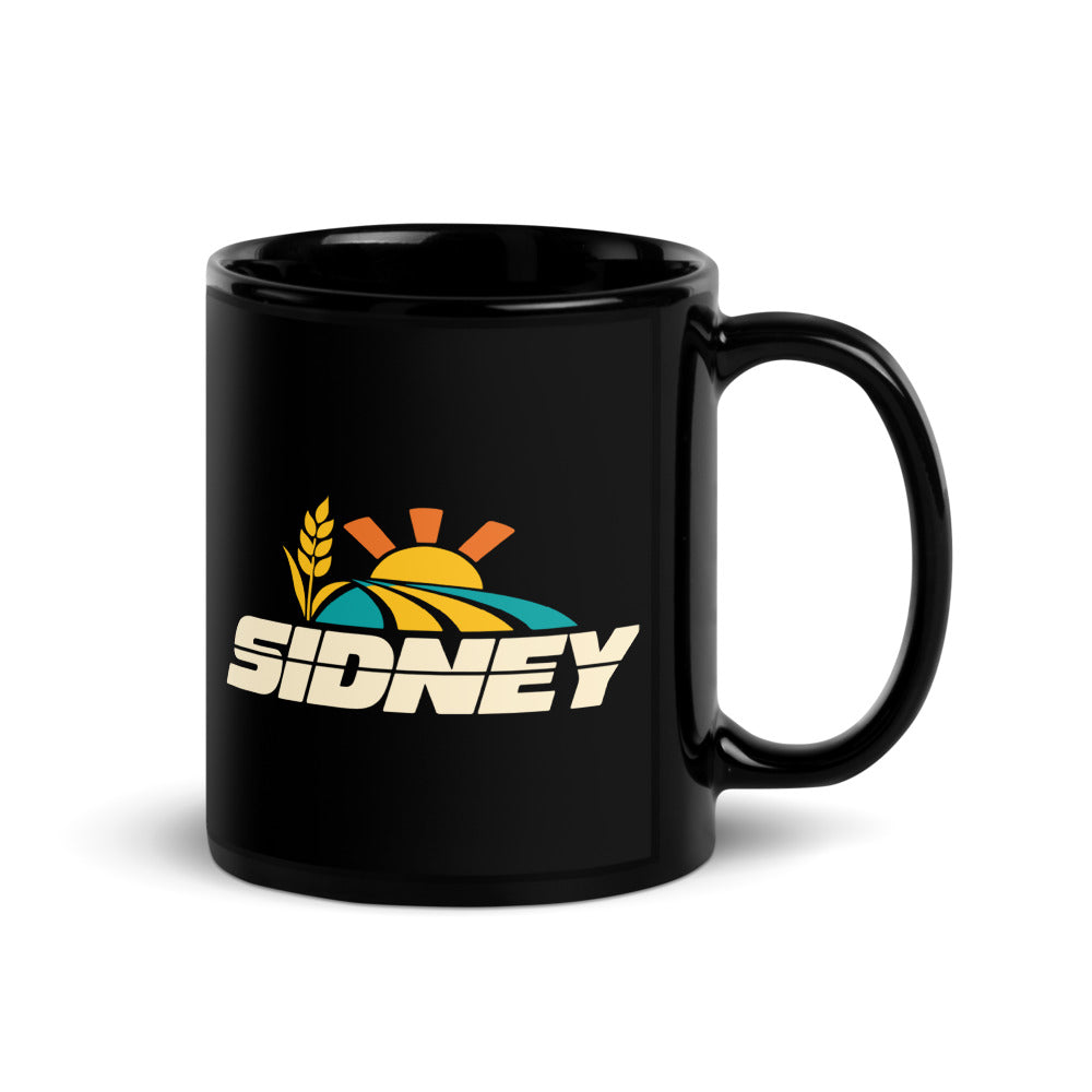Sidney — black mug, 11 oz, right side, logo on both sides