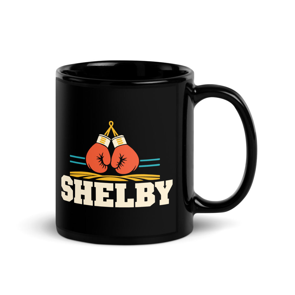 Shelby — black mug, 11 oz, right side, logo on both sides
