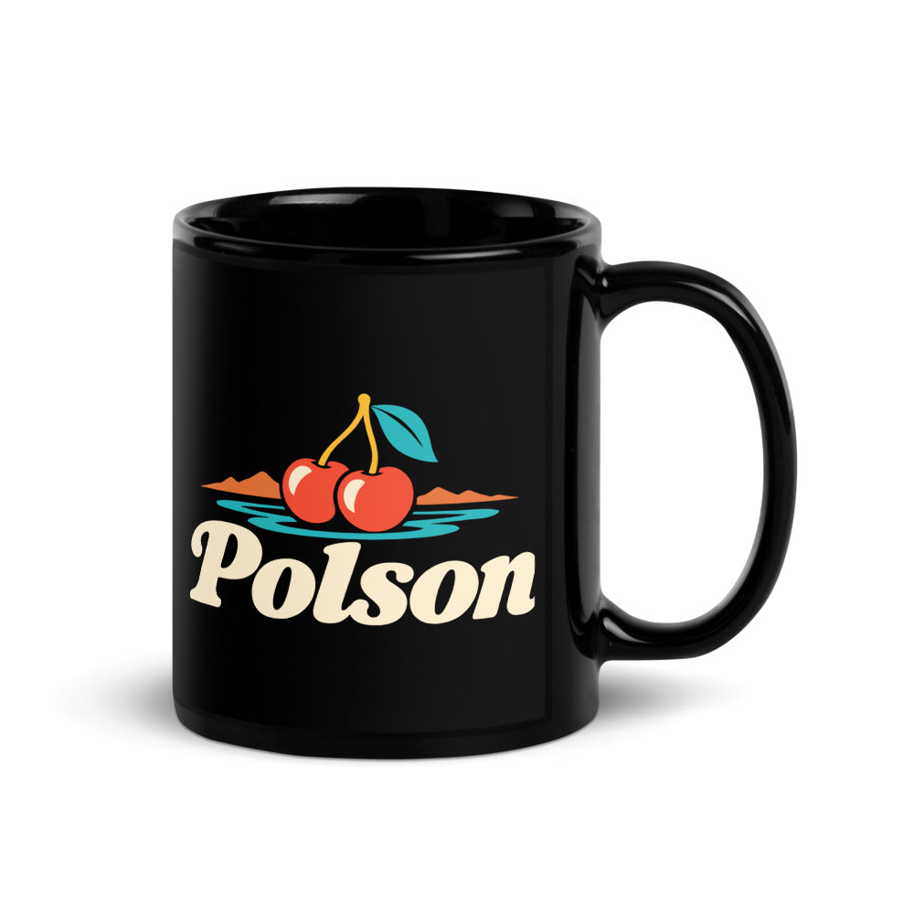Polson — black mug, 11 oz, right side, logo on both sides