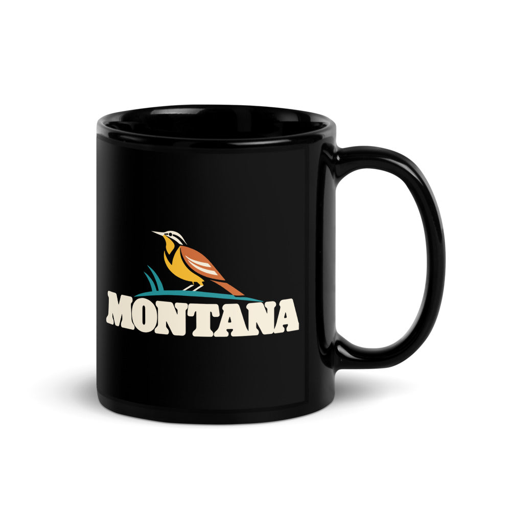 Montana Meadowlark — black mug, 11 oz, right side, logo on both sides