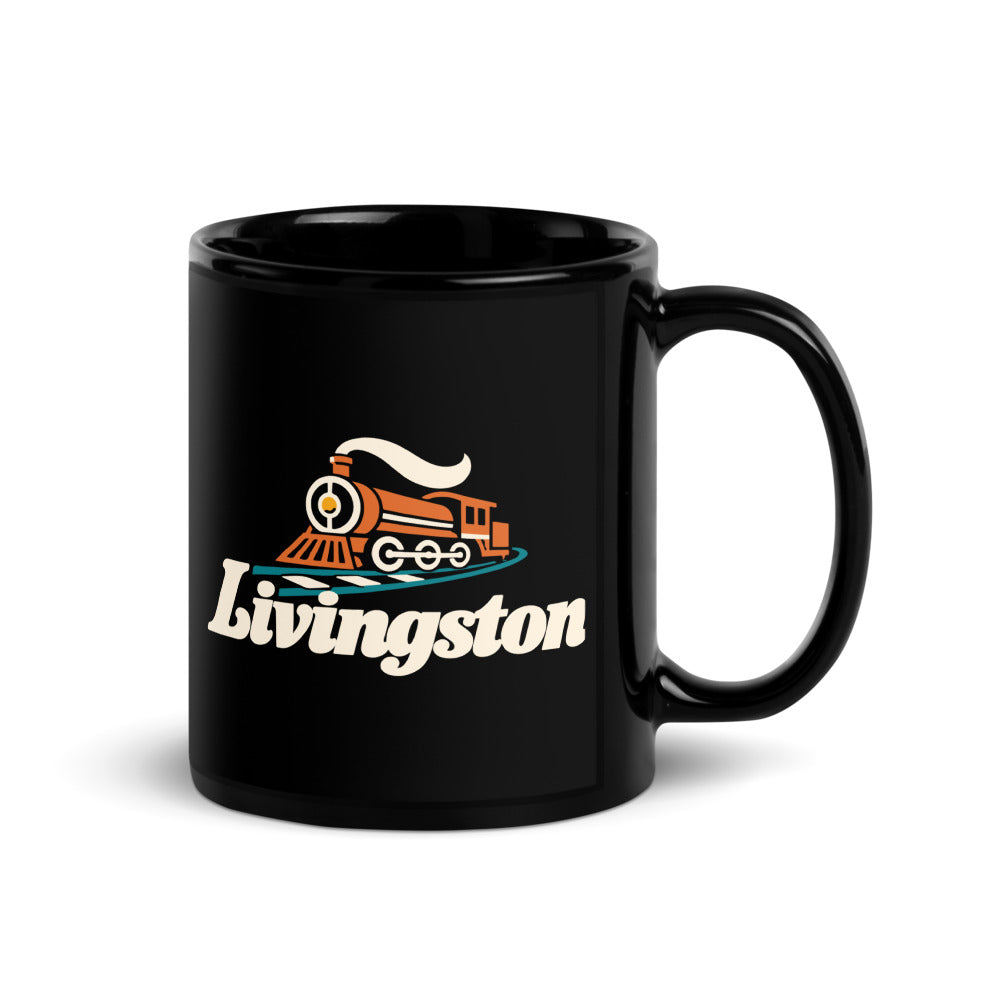 Livingston — black mug, 11 oz, right side, logo on both sides