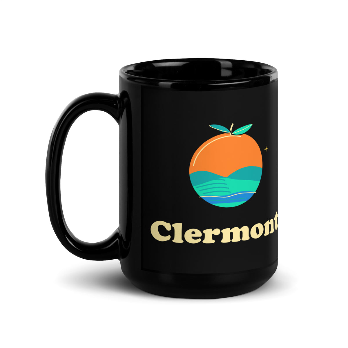 Clermont — Black mug, 15 oz, left side, logo on both sides