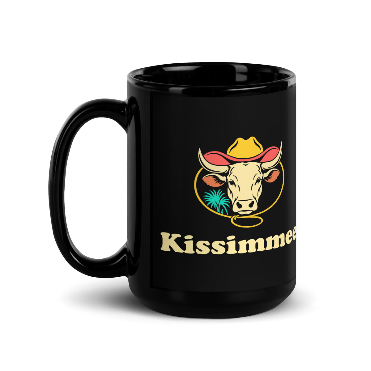 Kissimmee — Black mug, 15 oz, left side, logo on both sides