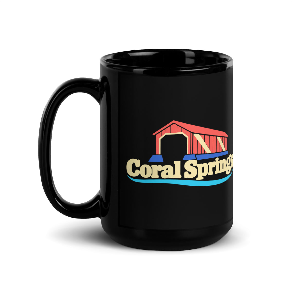 Coral Springs — Black mug, 15 oz, left side, logo on both sides