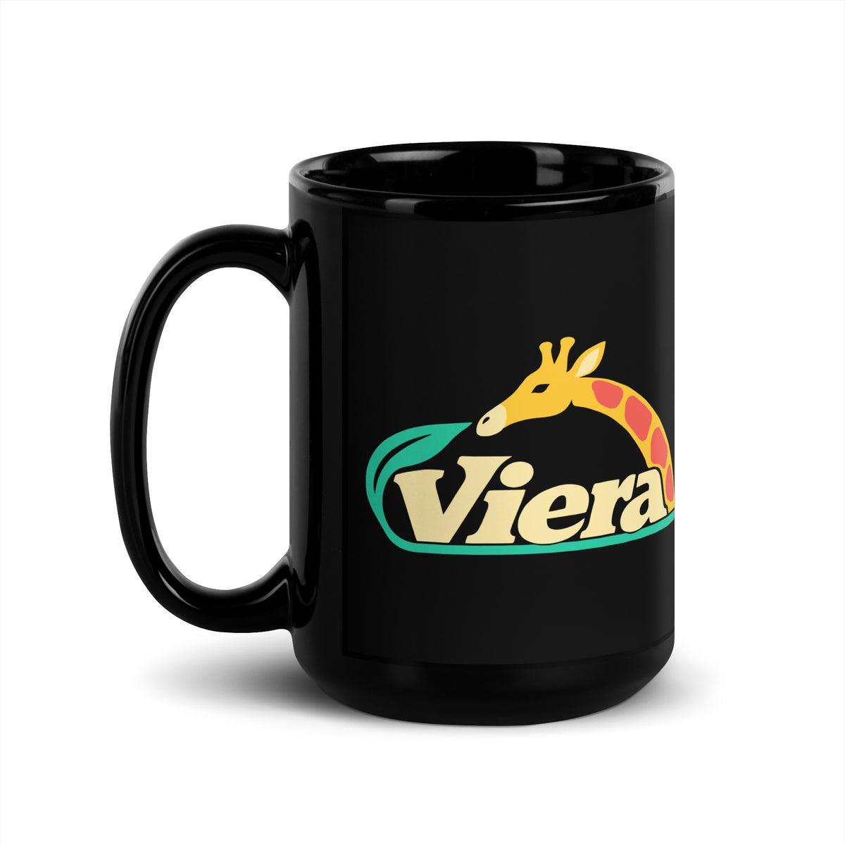 Viera — Black mug, 15 oz, left side, logo on both sides