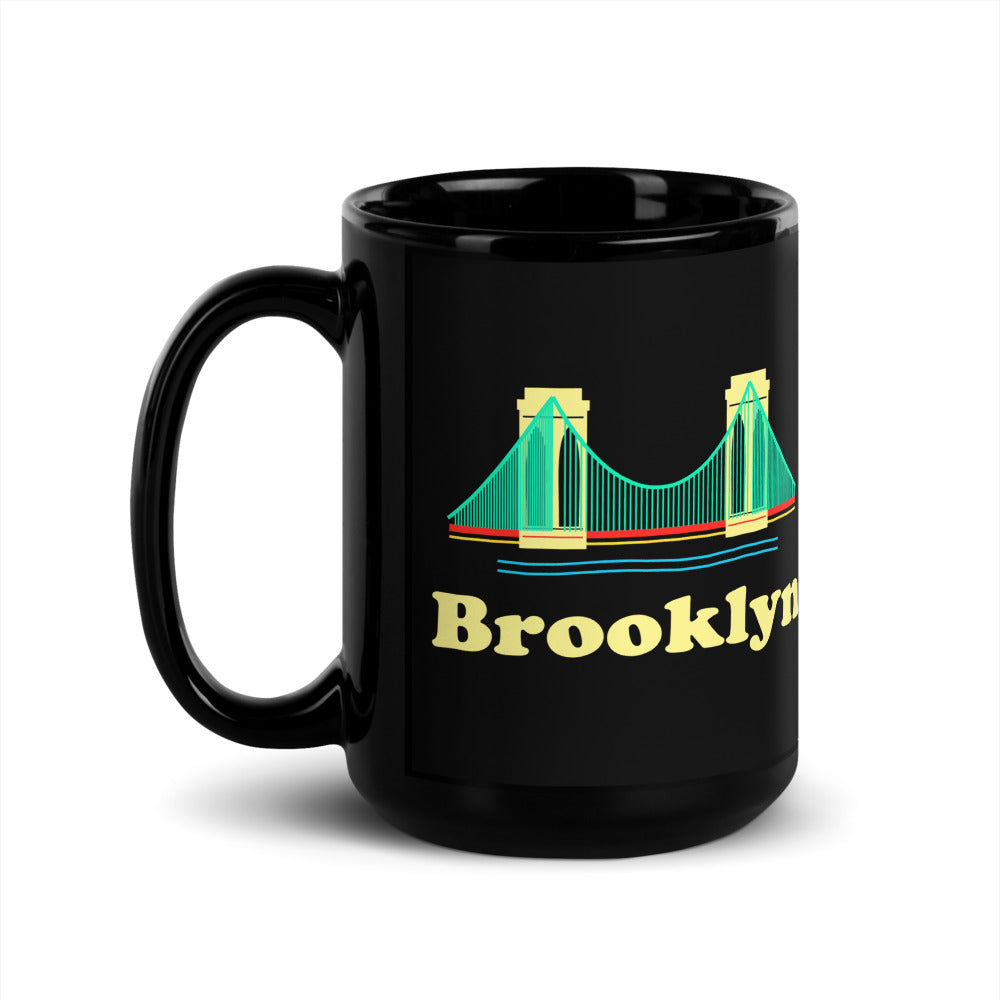Brooklyn — black mug, 15 oz, left side, logo on both sides