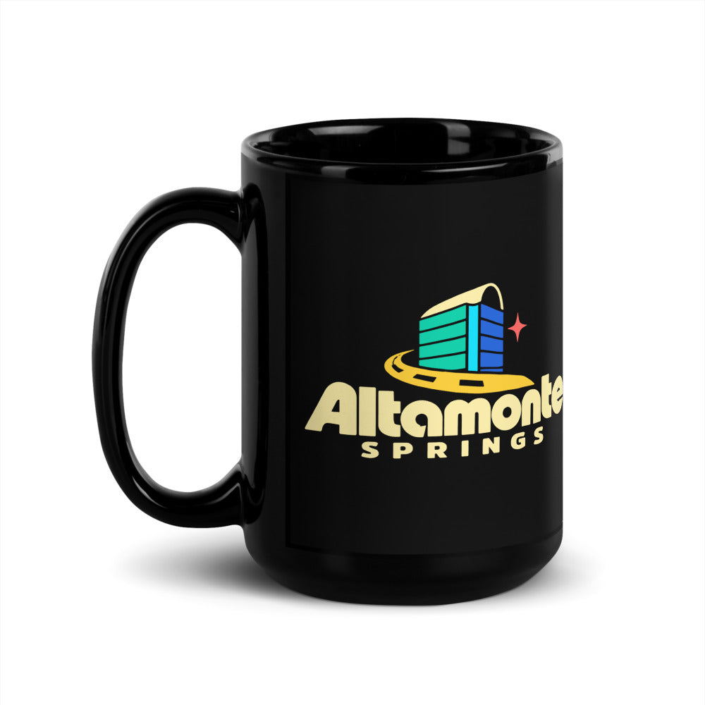Altamonte Springs — black mug, 15 oz, left side, logo on both sides