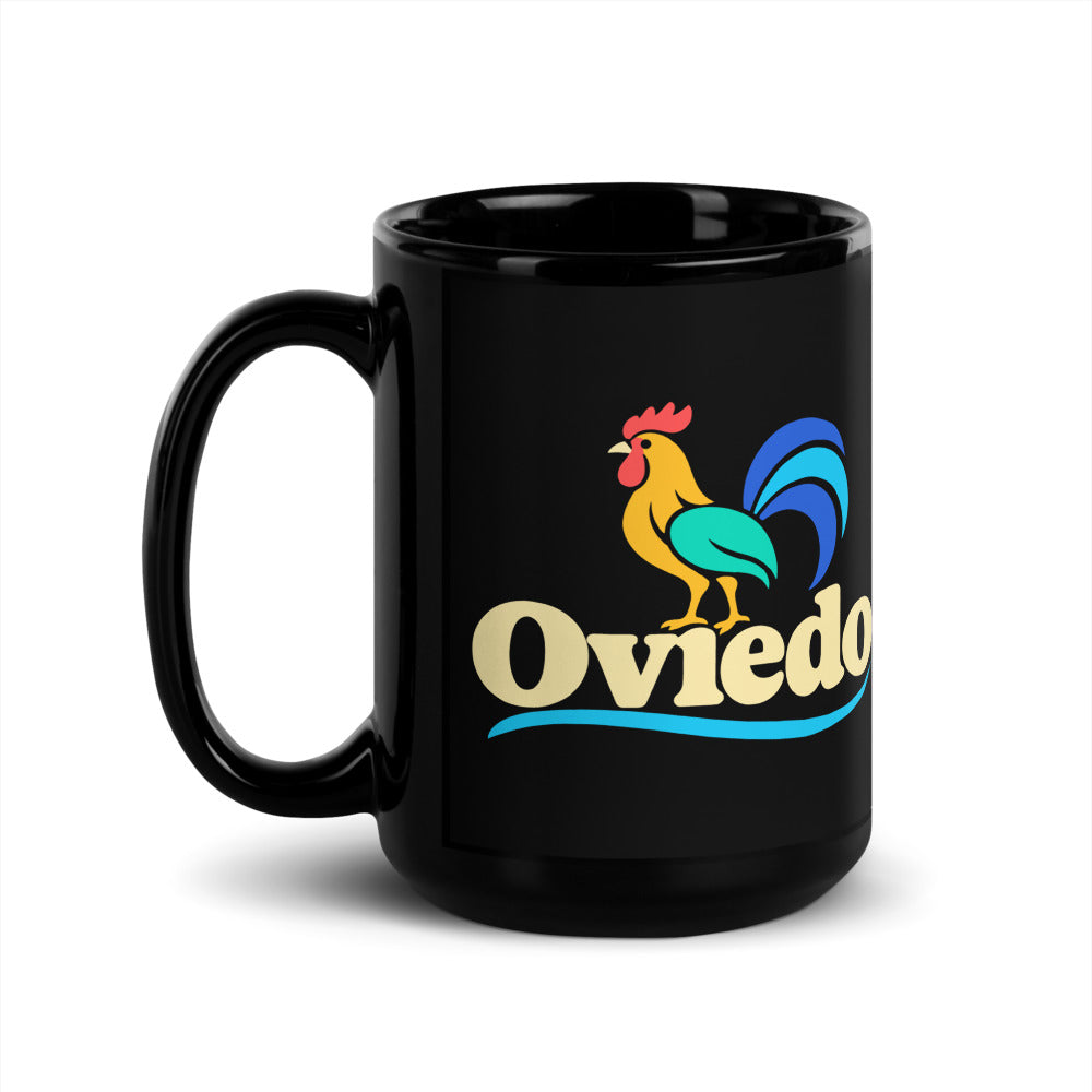 Oviedo — black mug, 15 oz, left side, logo on both sides