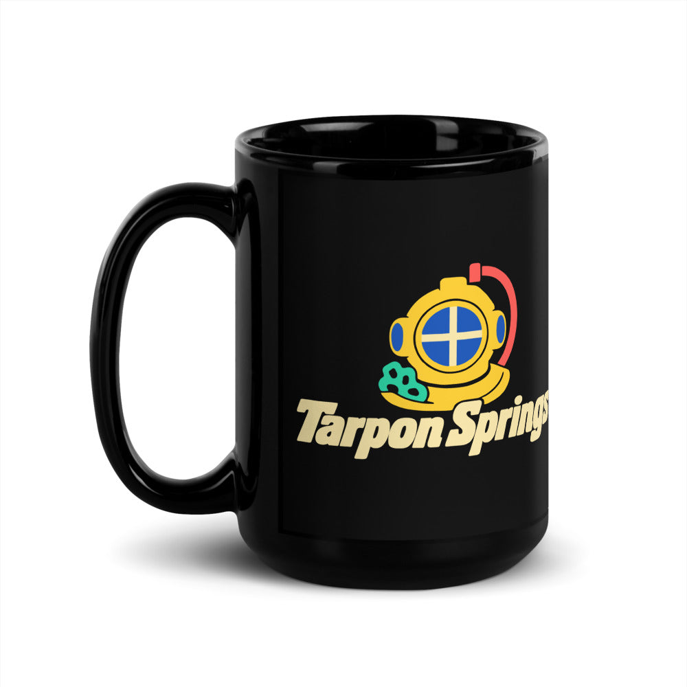 Tarpon Springs — black mug, 15 oz, left side, logo on both sides