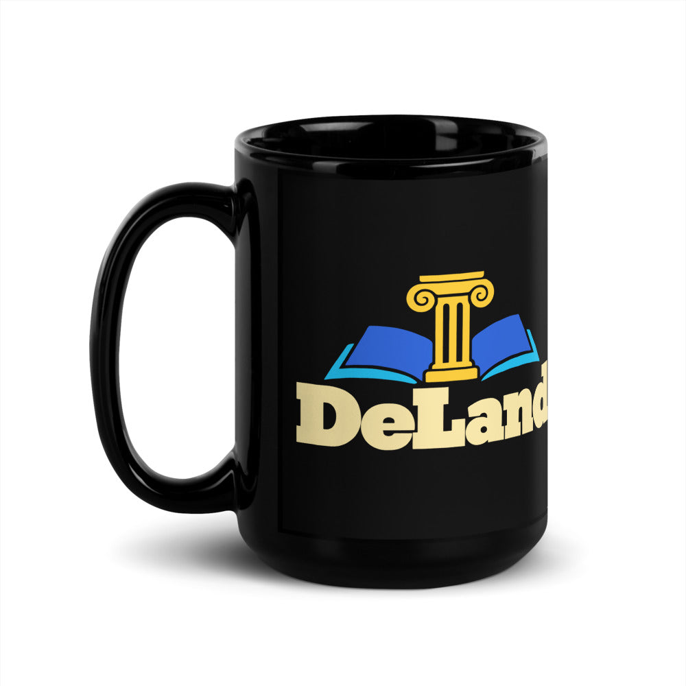 DeLand — black mug, 15 oz, left side, logo on both sides