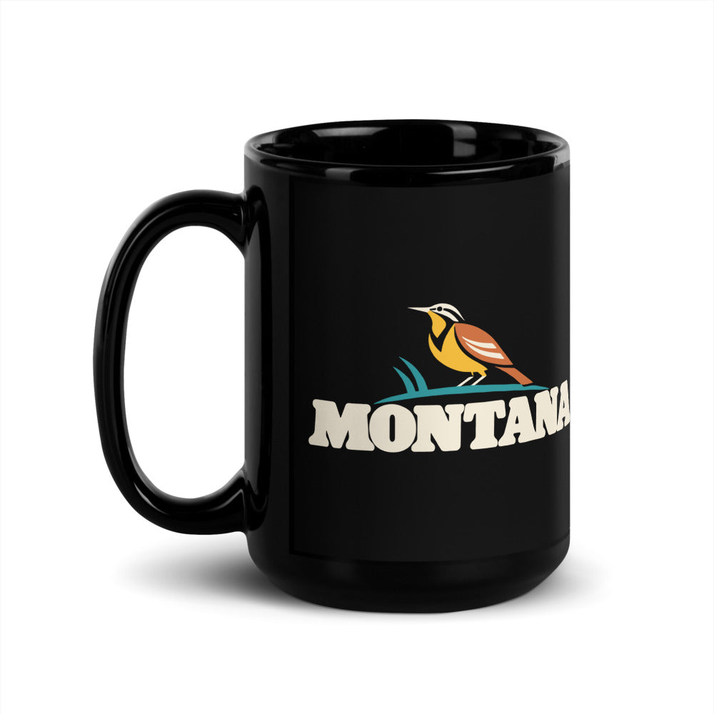 Montana Meadowlark — black mug, 15 oz, left side, logo on both sides