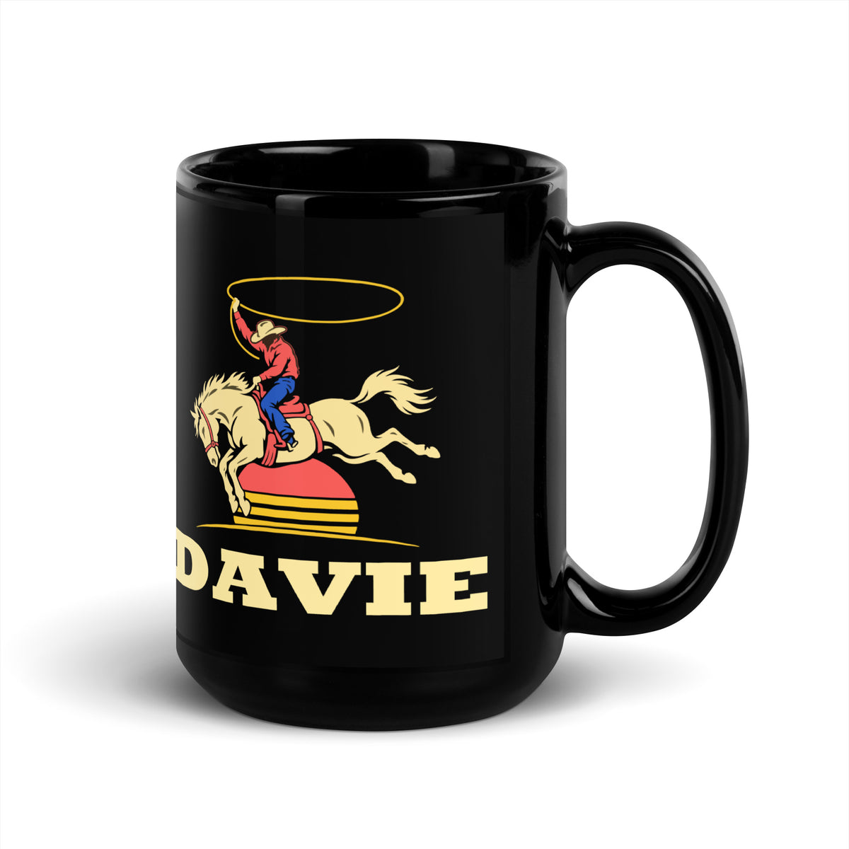 Davie — Black mug, 15 oz, right side, logo on both sides