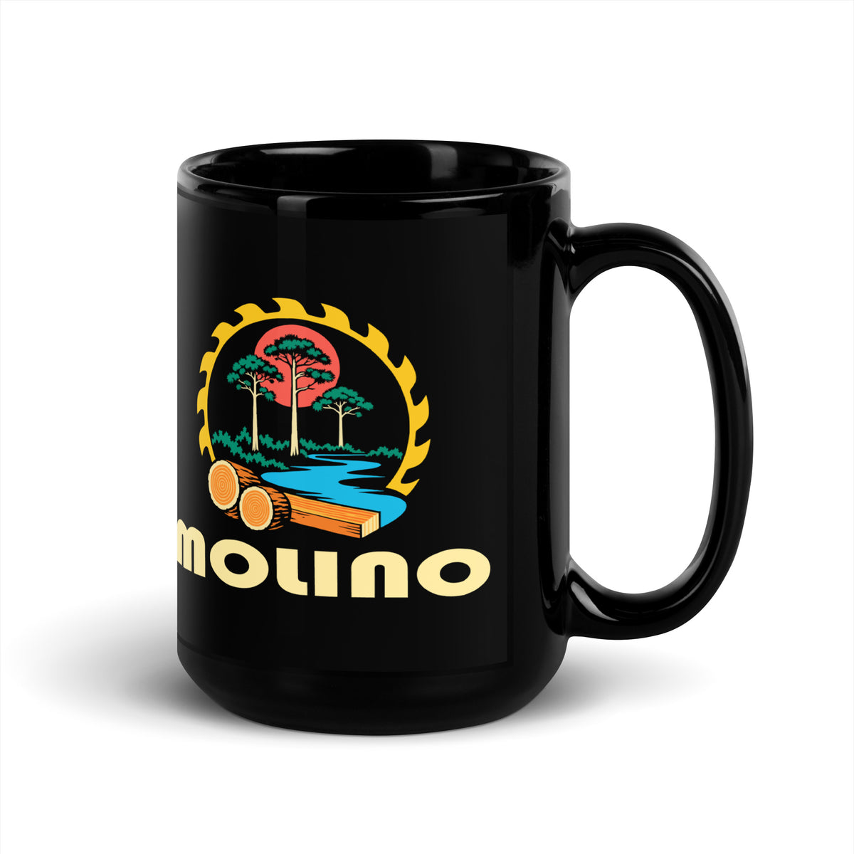 Molino — Black mug, 15 oz, right side, logo on both sides