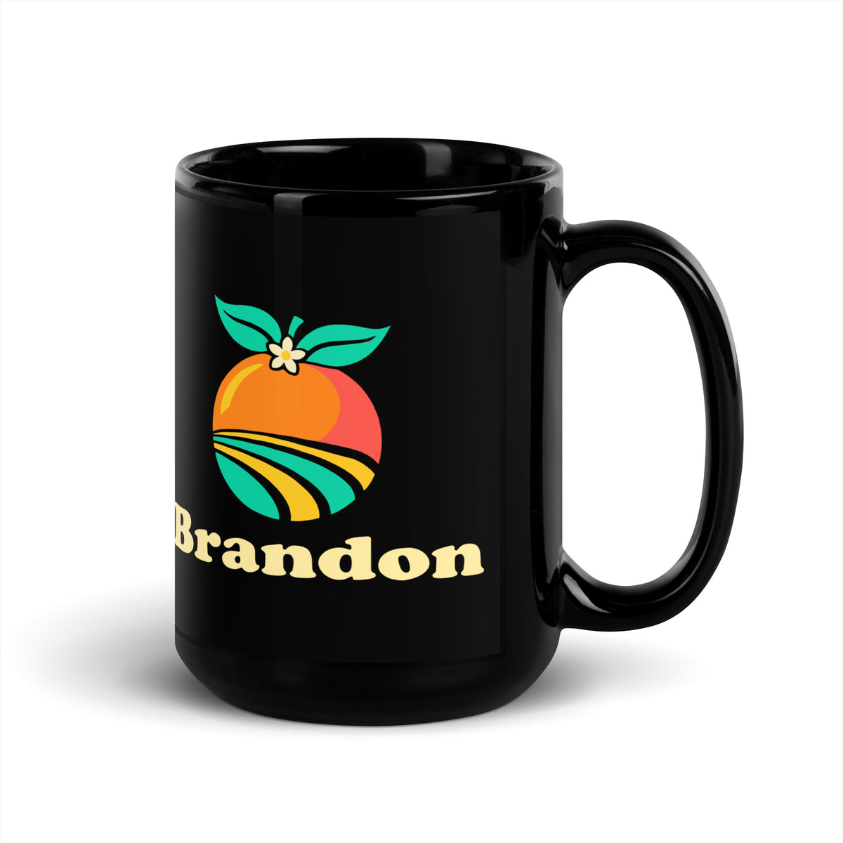 Brandon — Black mug, 15 oz, right side, logo on both sides