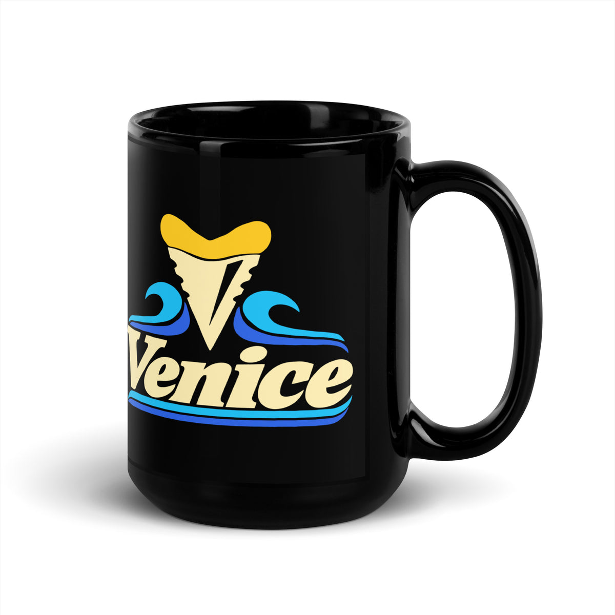 Venice — Black mug, 15 oz, right side, logo on both sides