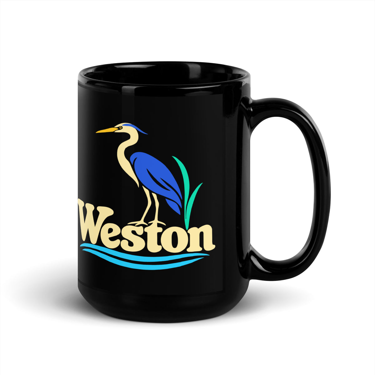 Weston — Black mug, 15 oz, right side, logo on both sides