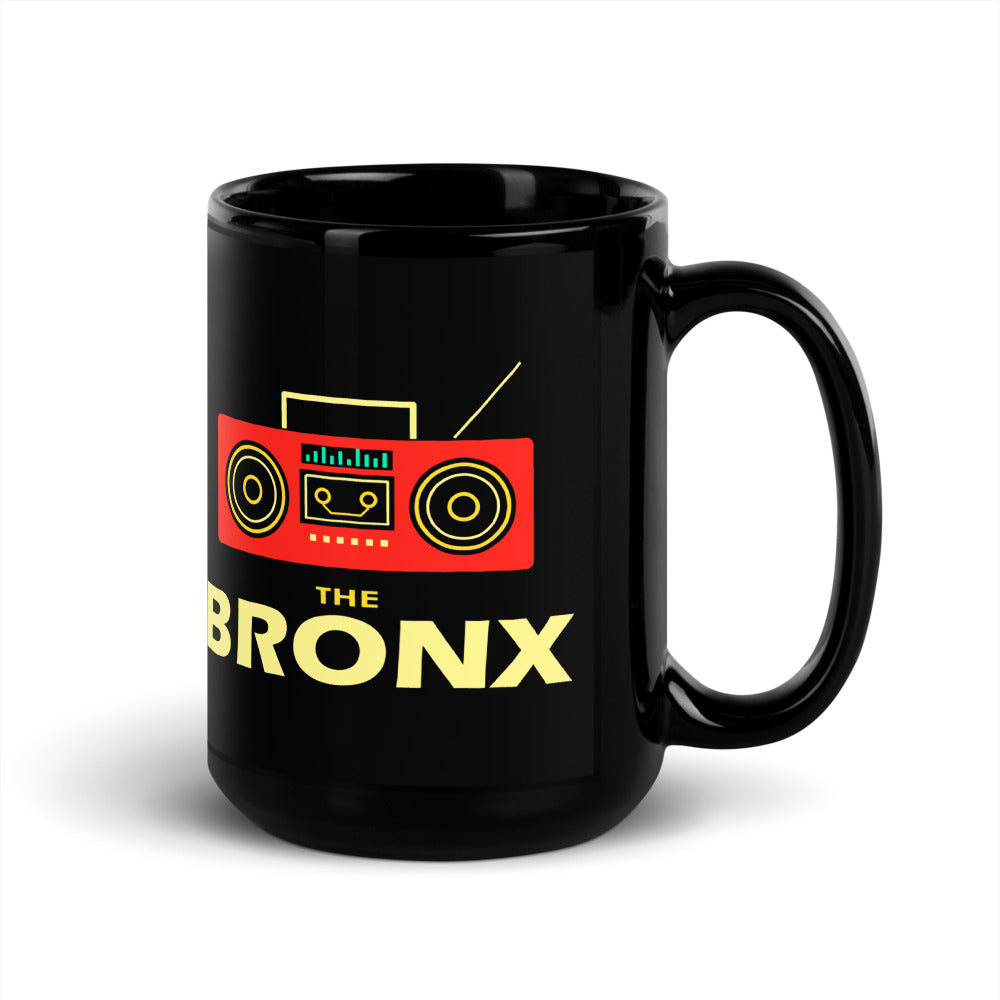 The Bronx — black mug, 15 oz, right side, logo on both sides
