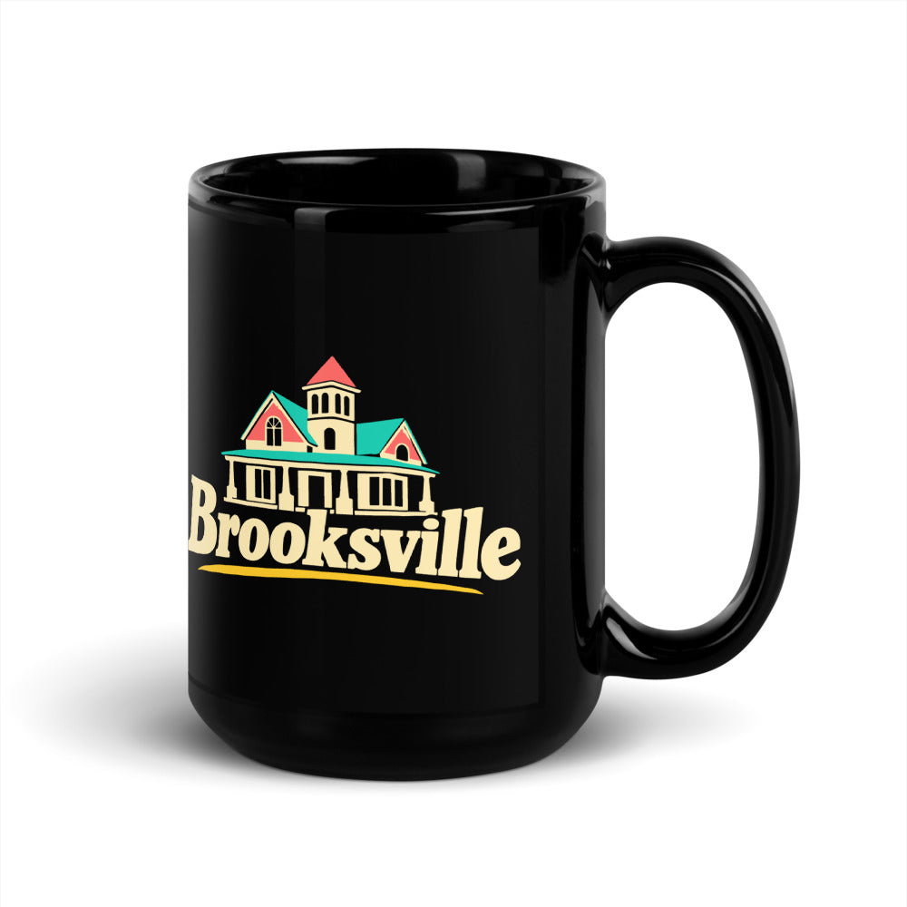 Brooksville — black mug, 15 oz, right side, logo on both sides