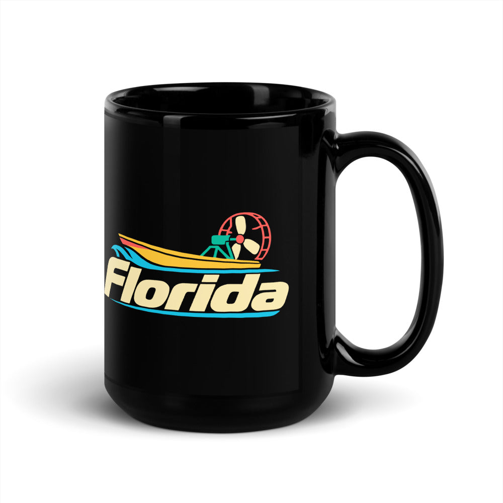 Florida Airboat — black mug, 15 oz, right side, logo on both sides