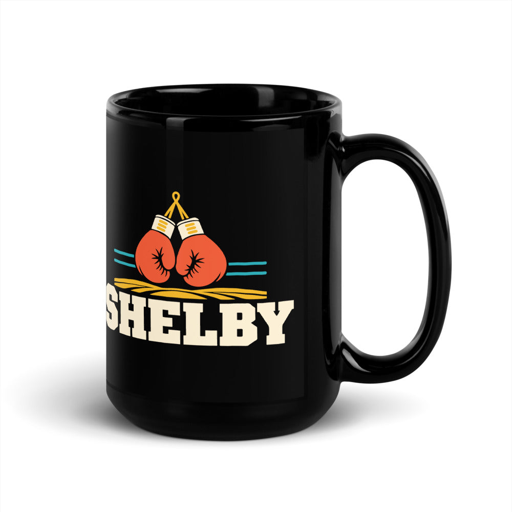 Shelby — black mug, 15 oz, right side, logo on both sides