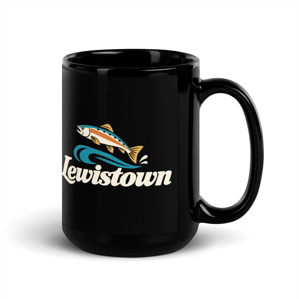 Lewistown — black mug, 15 oz, right side, logo on both sides
